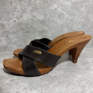 Vintage Candies Mid Heel Brown Leather Cross Strap Mule US 8 EU 39